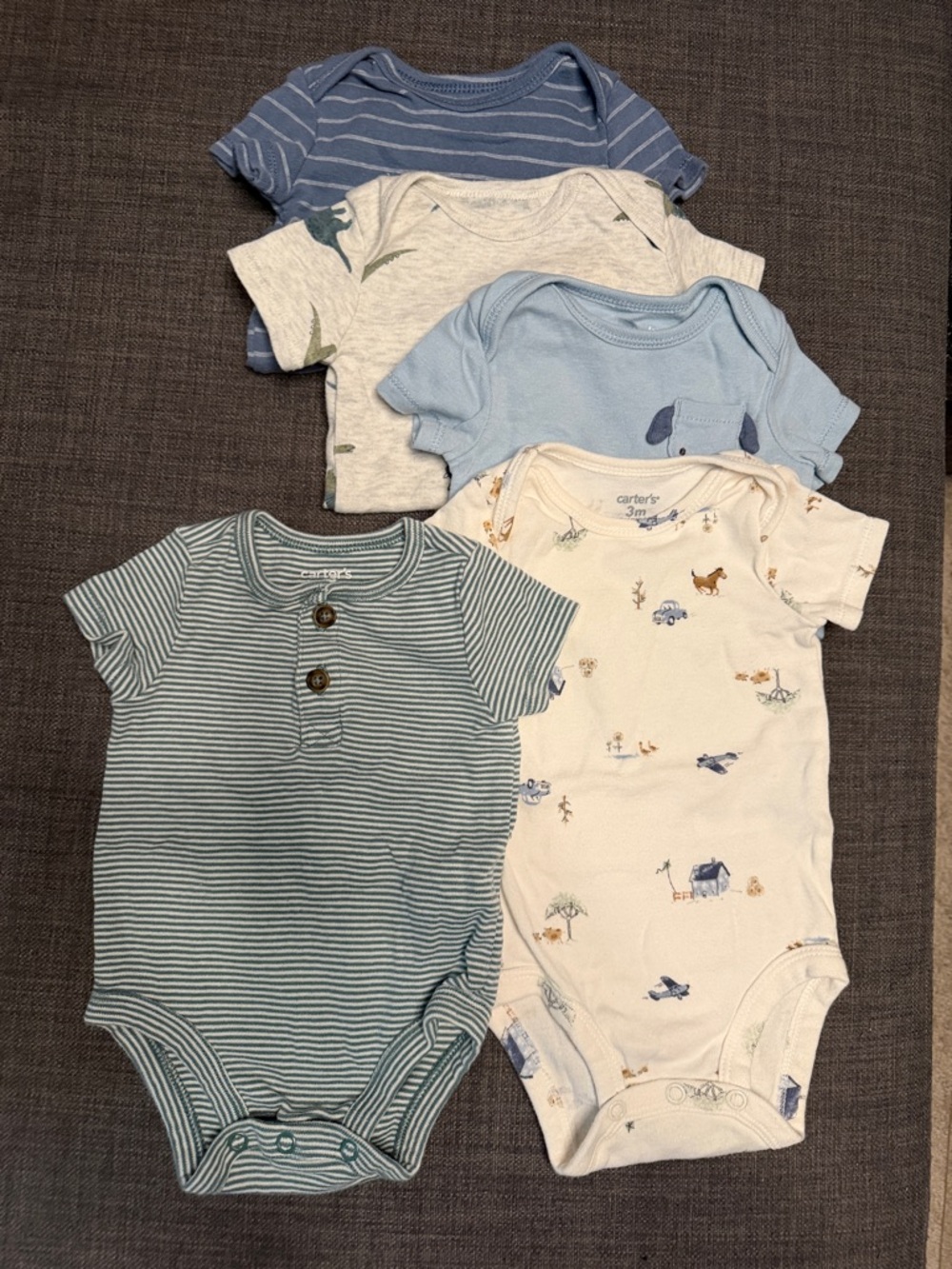 Carter's Baby Boys 5-Pack One-Piece Bodysuits - Blue & Cream Mix